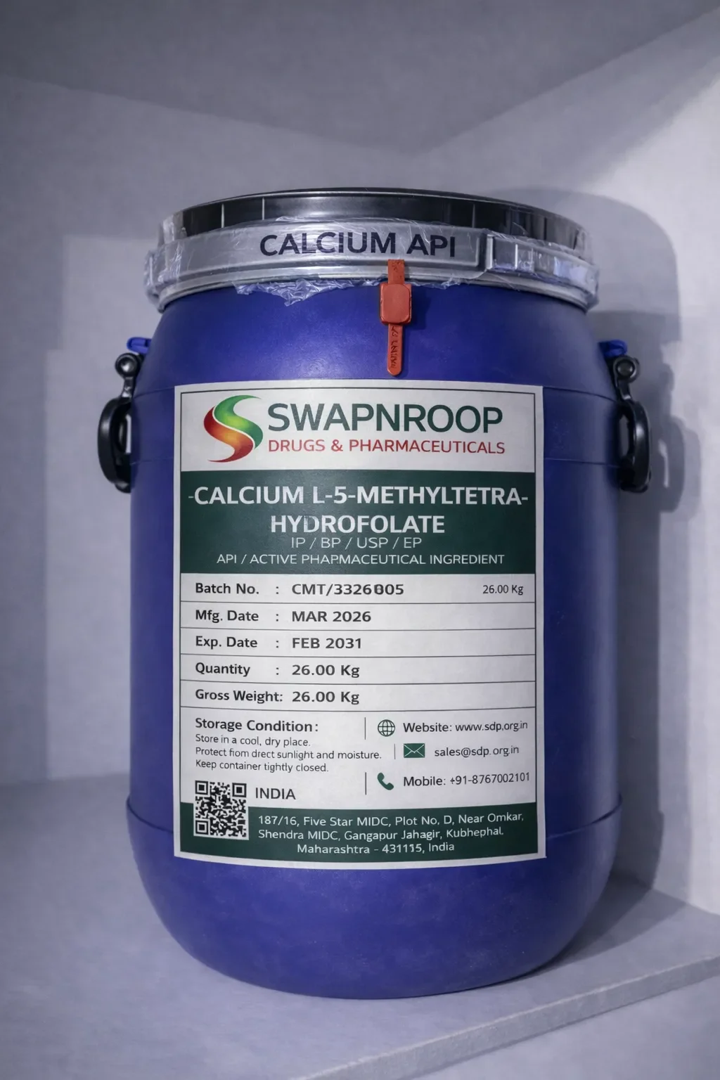 Calcium L-5-Methyltetrahydrofolate API Manufacturer and Bulk Supplier in Maharashtra, India – Swapnroop Pharma